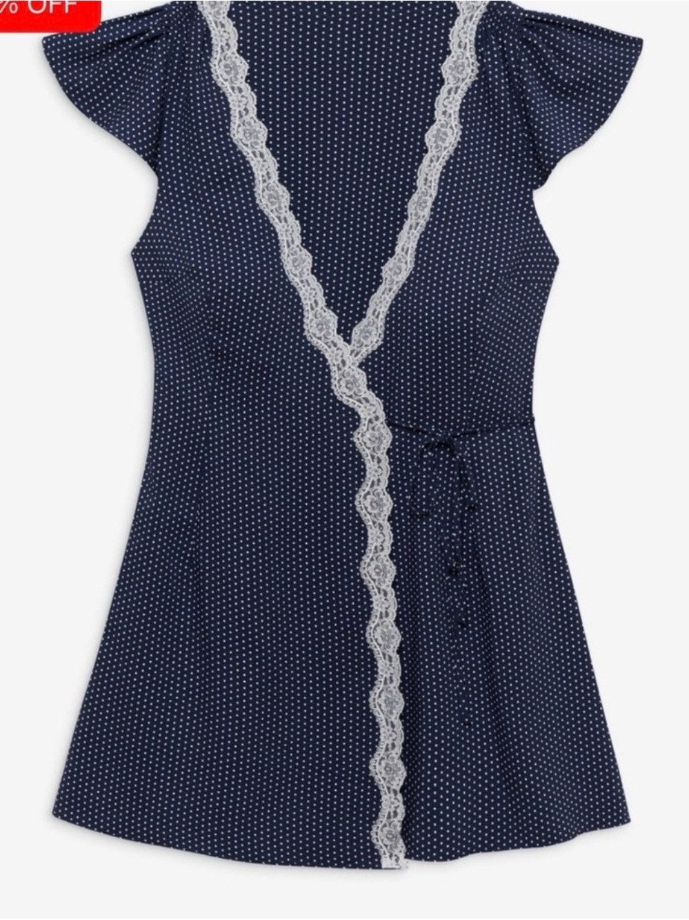 Frankie's Bikinis Navy Polka Dot Wrap Mini Dress with White Lace - Picture 4 of 4
